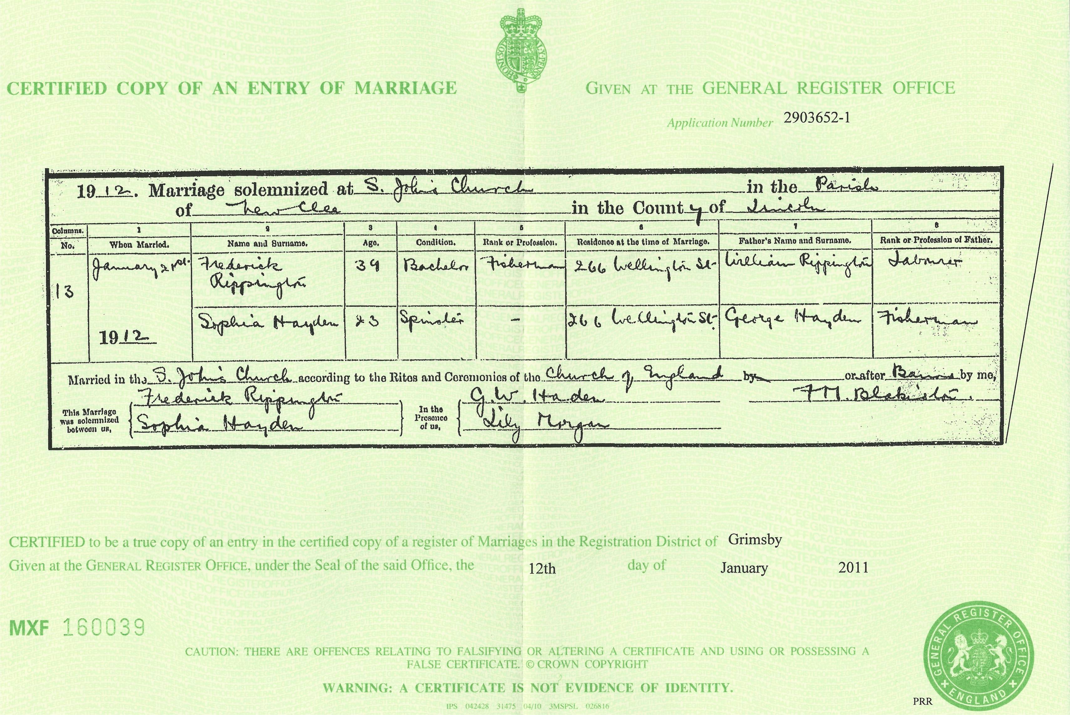 copy of marriage certificate